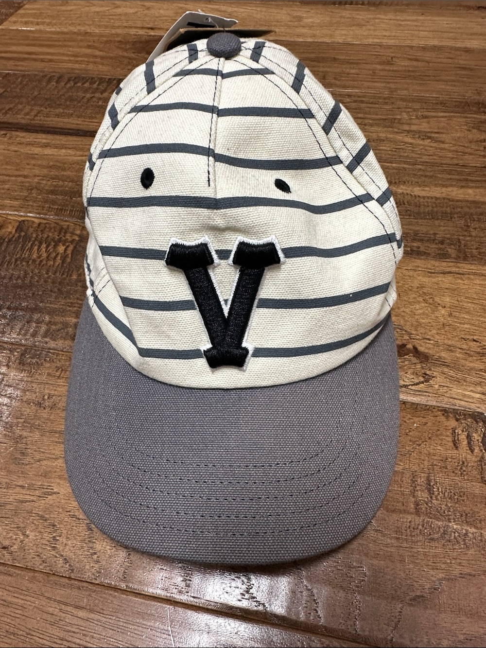 Vans  Striped Canvas Baseball Cap with 'V' Patch - Cream & Gray